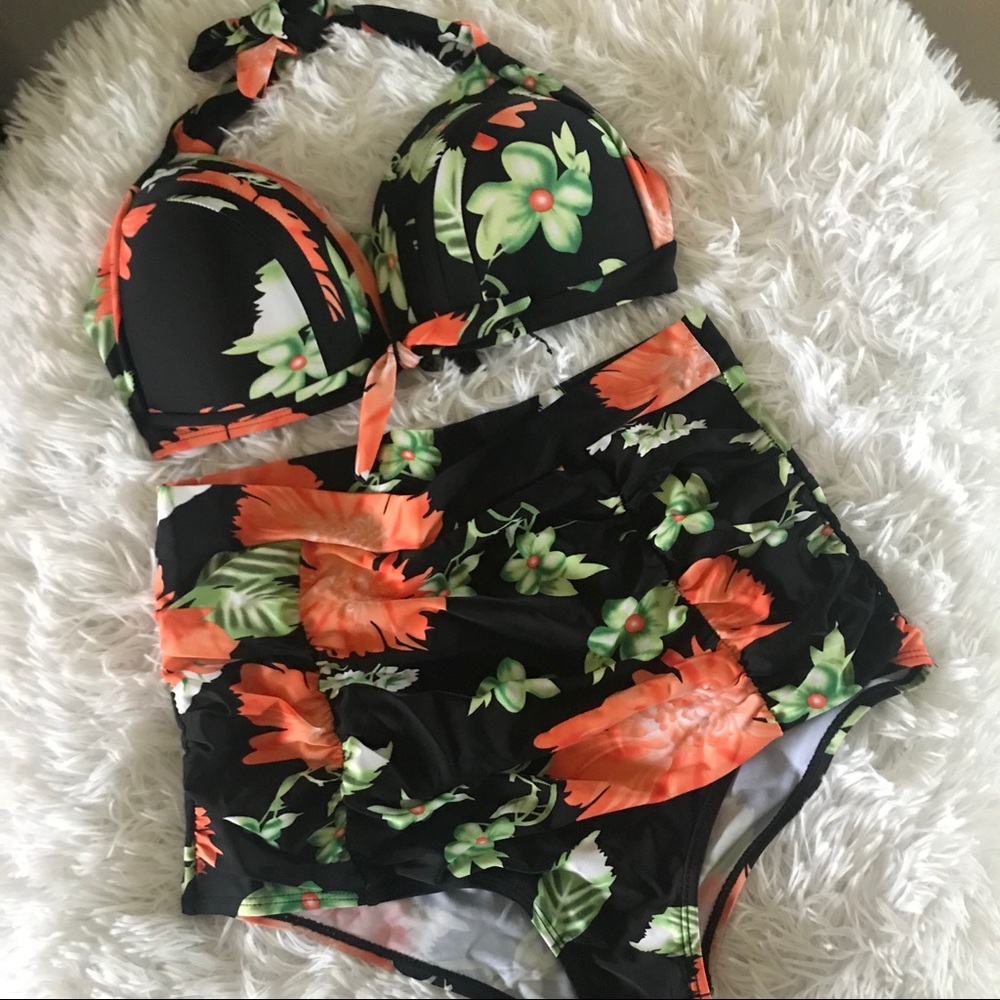 NWOT Floral High Waisted Tropical Print Bikini